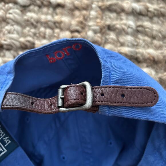 Polo Ralph Lauren Classic Cotton Dad Hat – Blue/Red – Leather Strap – Unisex - Picture 7 of 7